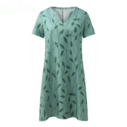 Women's V-Neck Leaf Print A-Line Knee-Length Dress