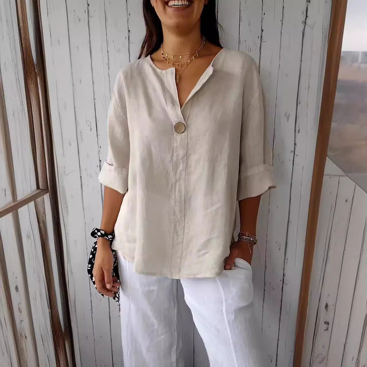 Women’s V-Neck Long-Sleeve Top