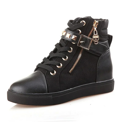 Women's White Leather High-Top Sneakers with Zipper