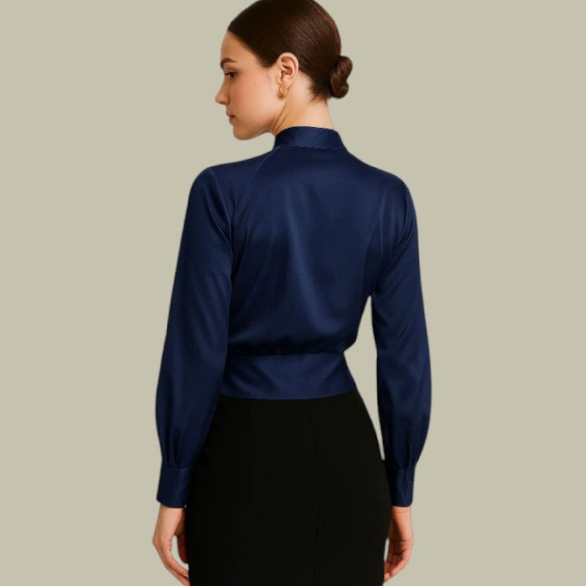Women's Wrap-Front Long-Sleeve Satin V-Neck Blouse