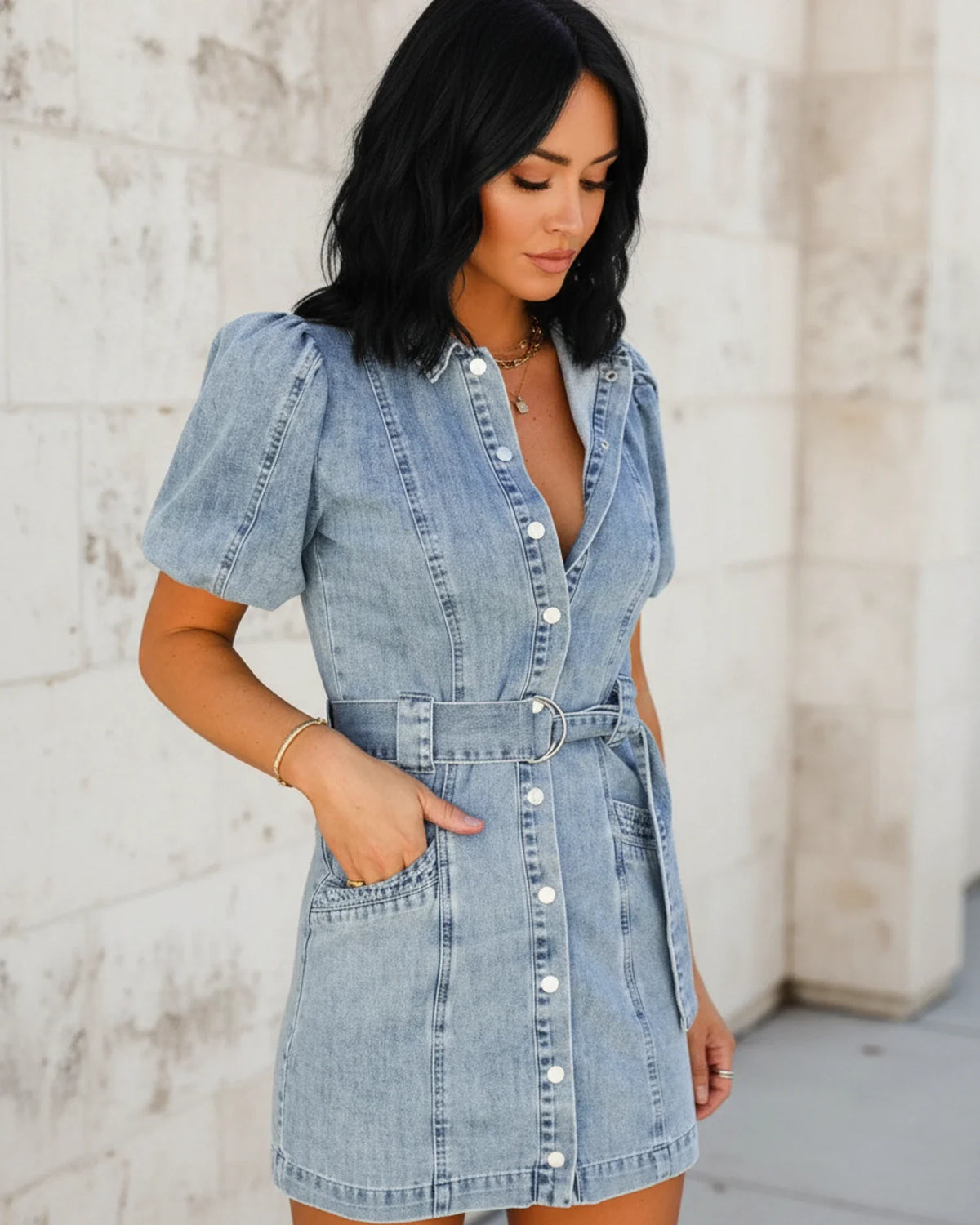 Women's Belted Shirt Mini Dress