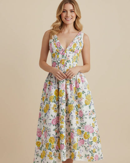 Women's Floral A-Line Midi Dress