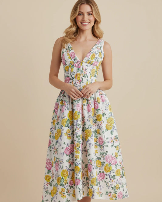 Women's Floral A-Line Midi Dress