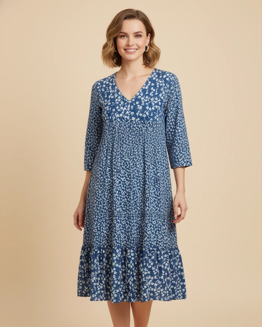 Women's Floral A-Line Midi Dress
