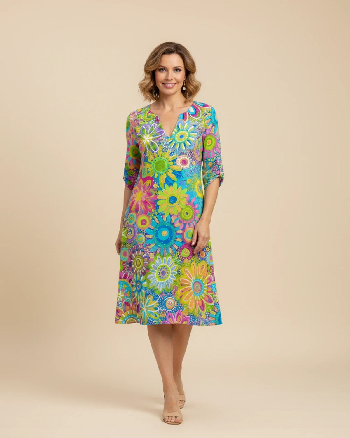 Women's Bold Floral Print Shift Midi Dress