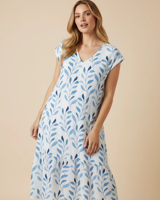 Women's Summer Floral Print Tiered Midi Dress