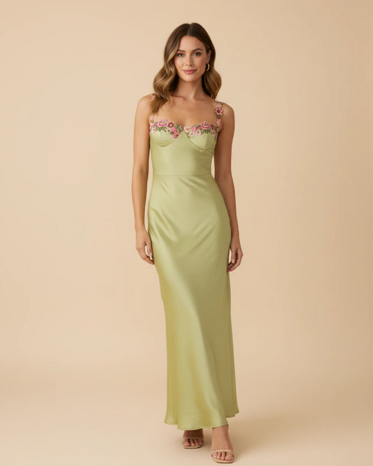 Women's Embroidered Floral Slip Maxi Dress
