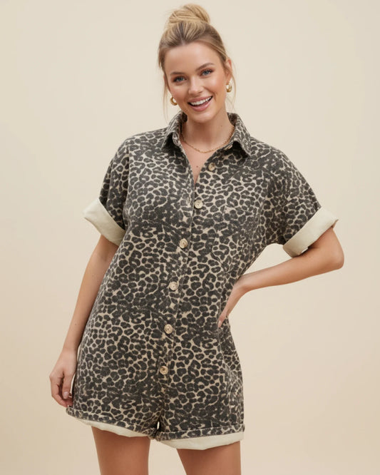 Women's Leopard Print Shirt Mini Dress