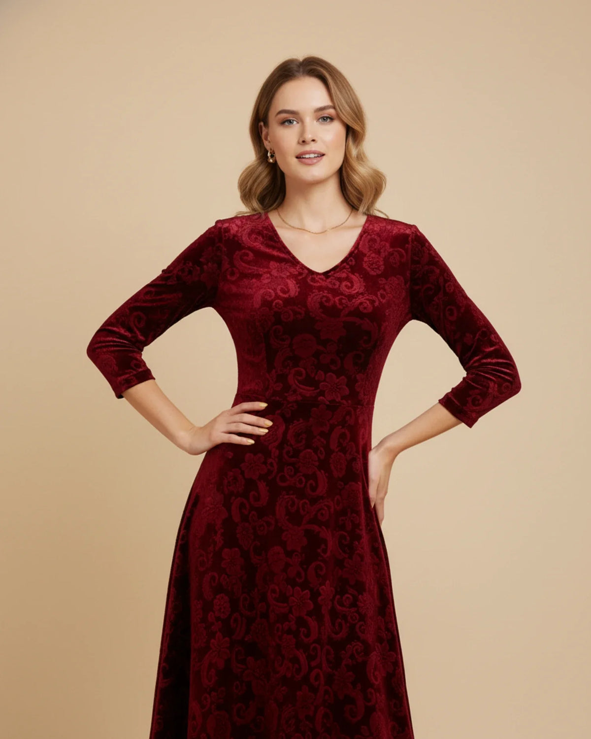Women's Long Sleeve A-Line Midi Dress