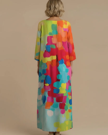 Women's Abstract Print V-Neck A-Line Midi Dress
