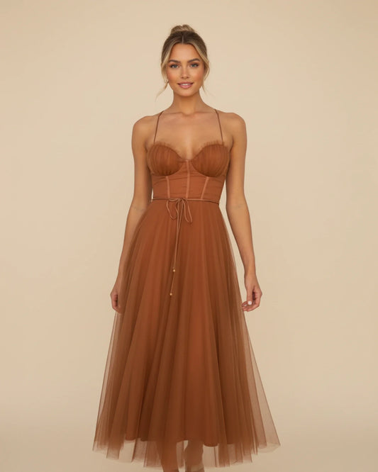 Women's Spaghetti Strap A-Line Midi Dress