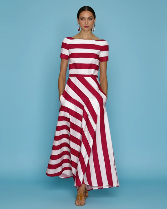 Women's Striped A-Line Midi Dress