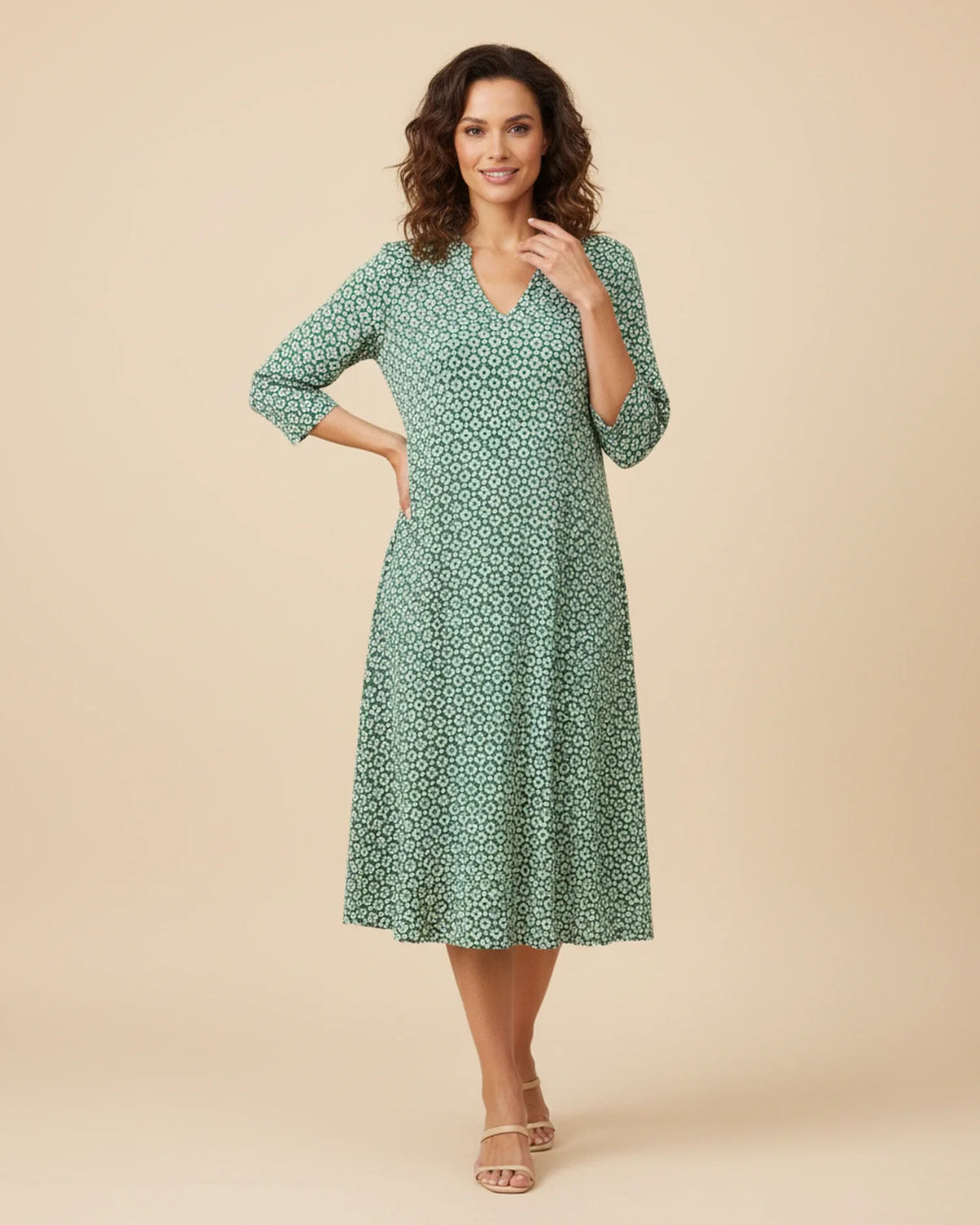 Women's Geometric Print A-Line Midi Dress
