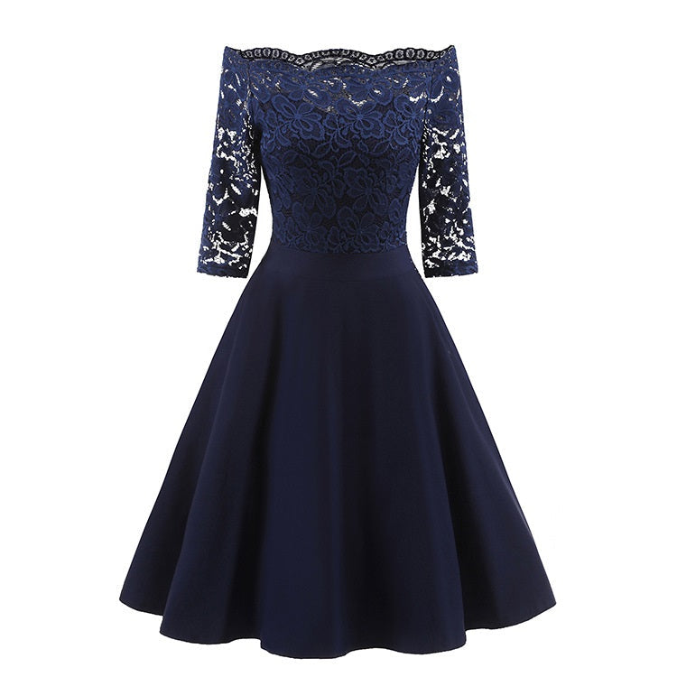 Women's 3/4 Sleeve A-Line Midi Dress