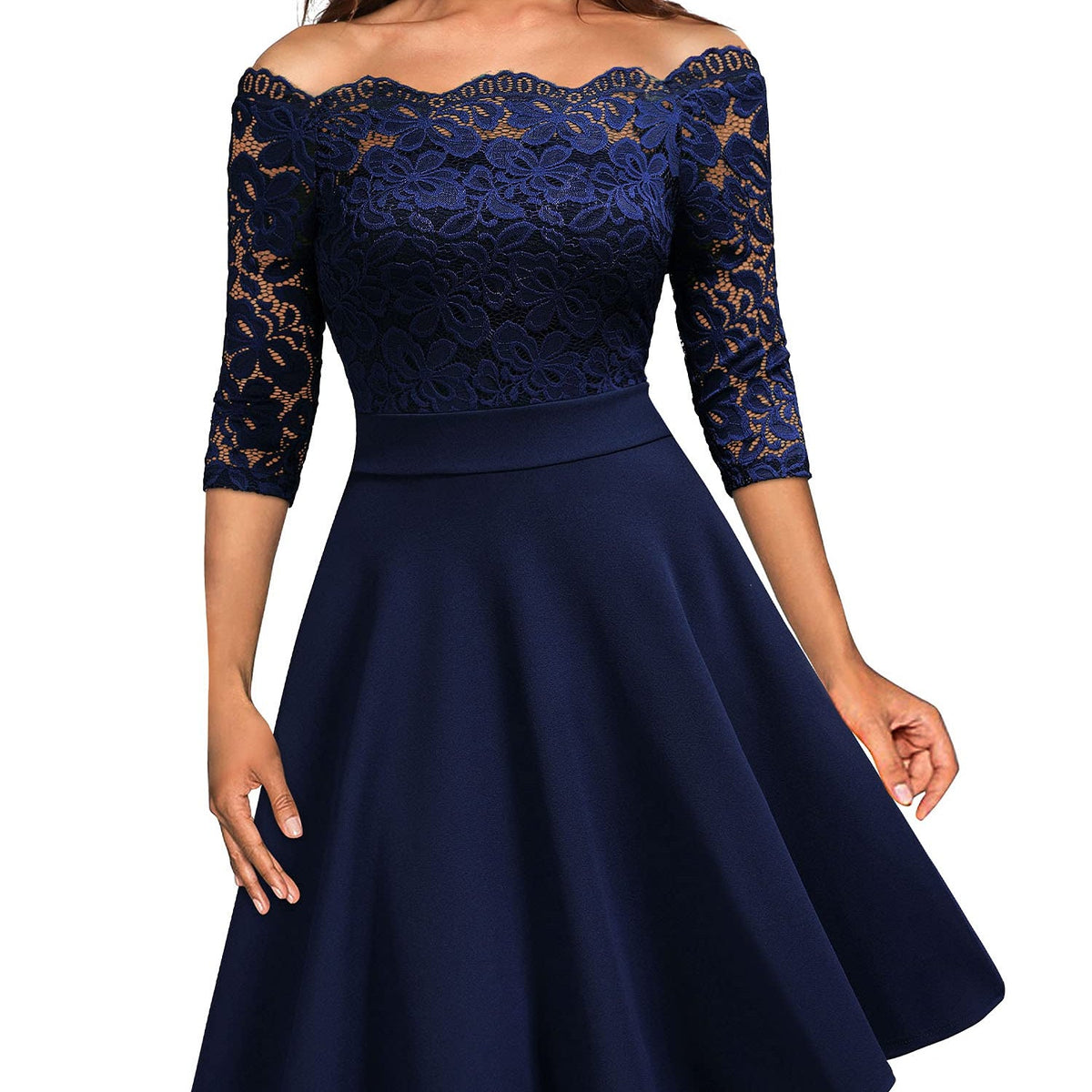 Women's 3/4 Sleeve A-Line Midi Dress