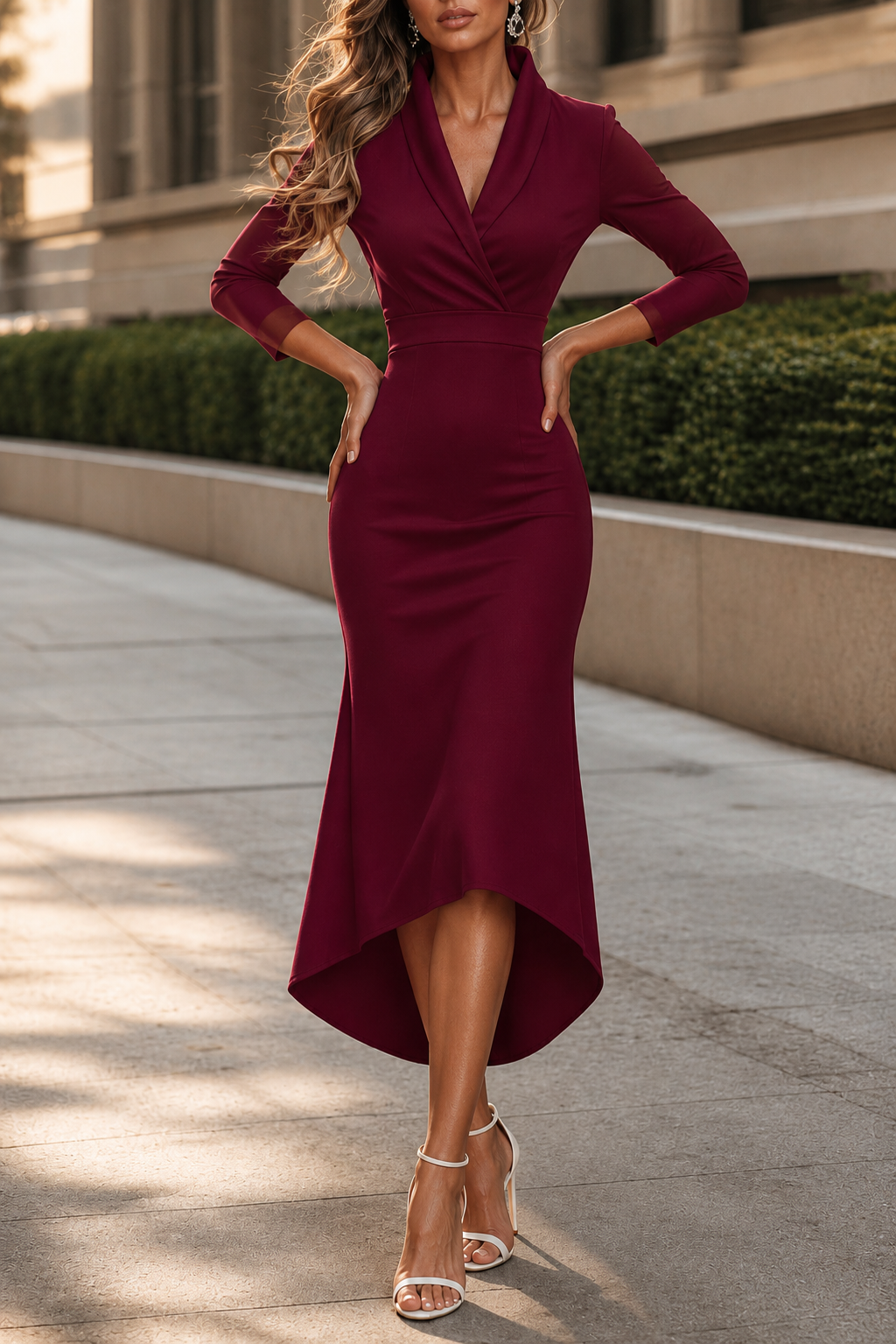 Wrap-Front Stretch Satin Midi Dress
